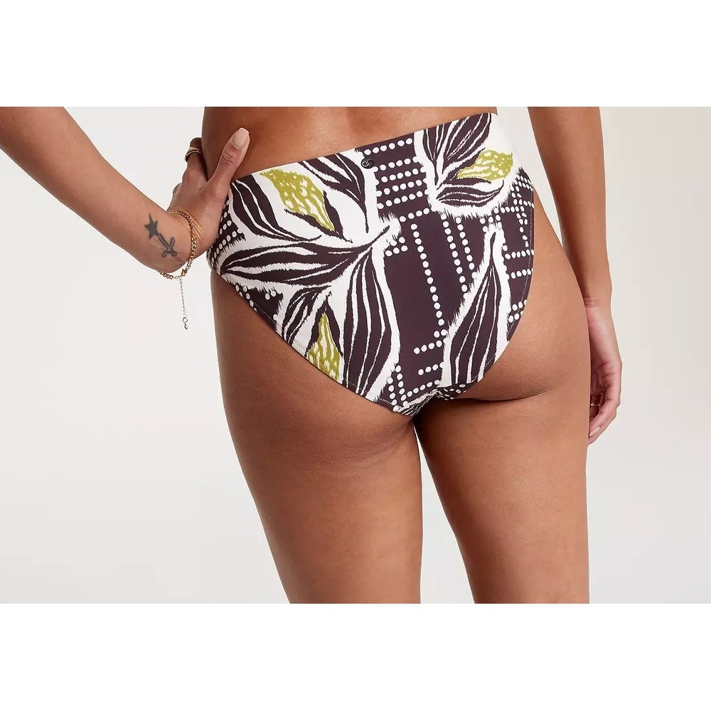 CALLA GO High Rise  Bikini Bottoms Tropical Leaf Print White Brown Swim Size XXS